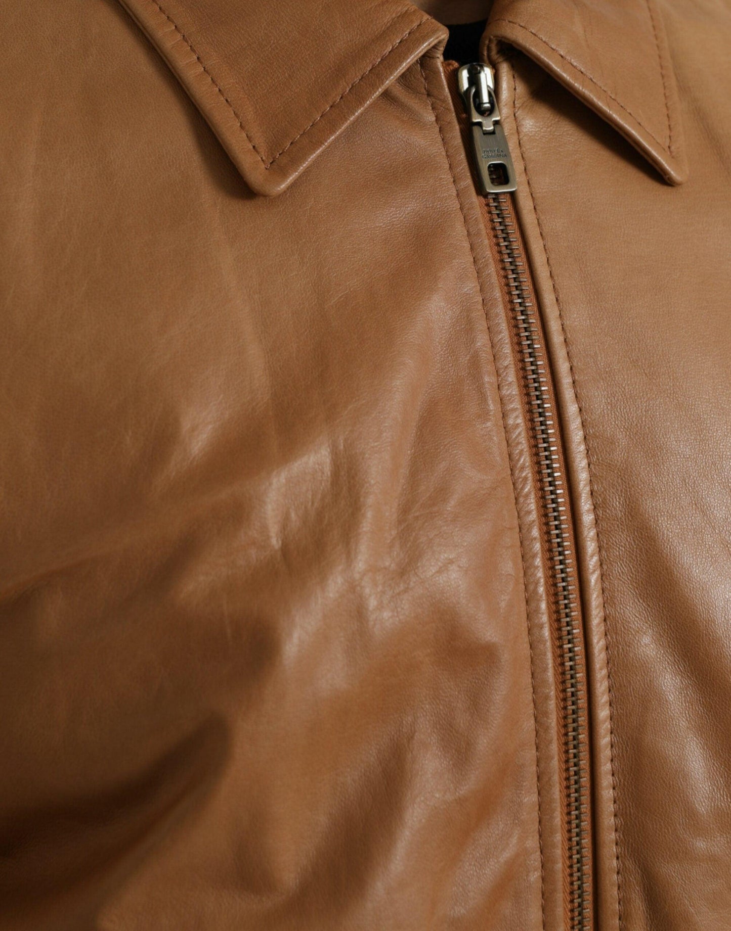 Dolce & Gabbana Brown Lamb Leather Full Zip Blouson Jacket - Arichezz.store