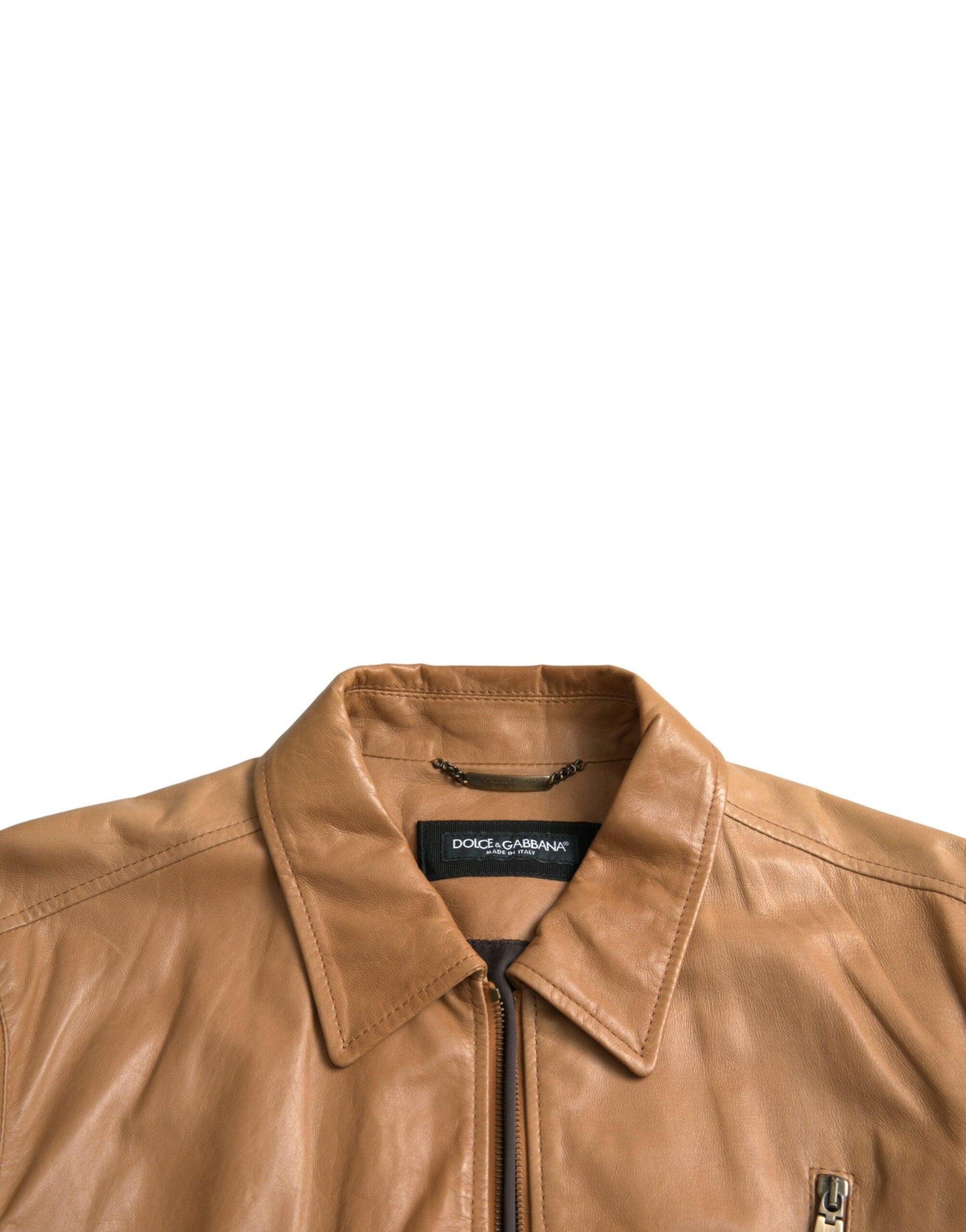 Dolce & Gabbana Brown Lamb Leather Full Zip Blouson Jacket - Arichezz.store