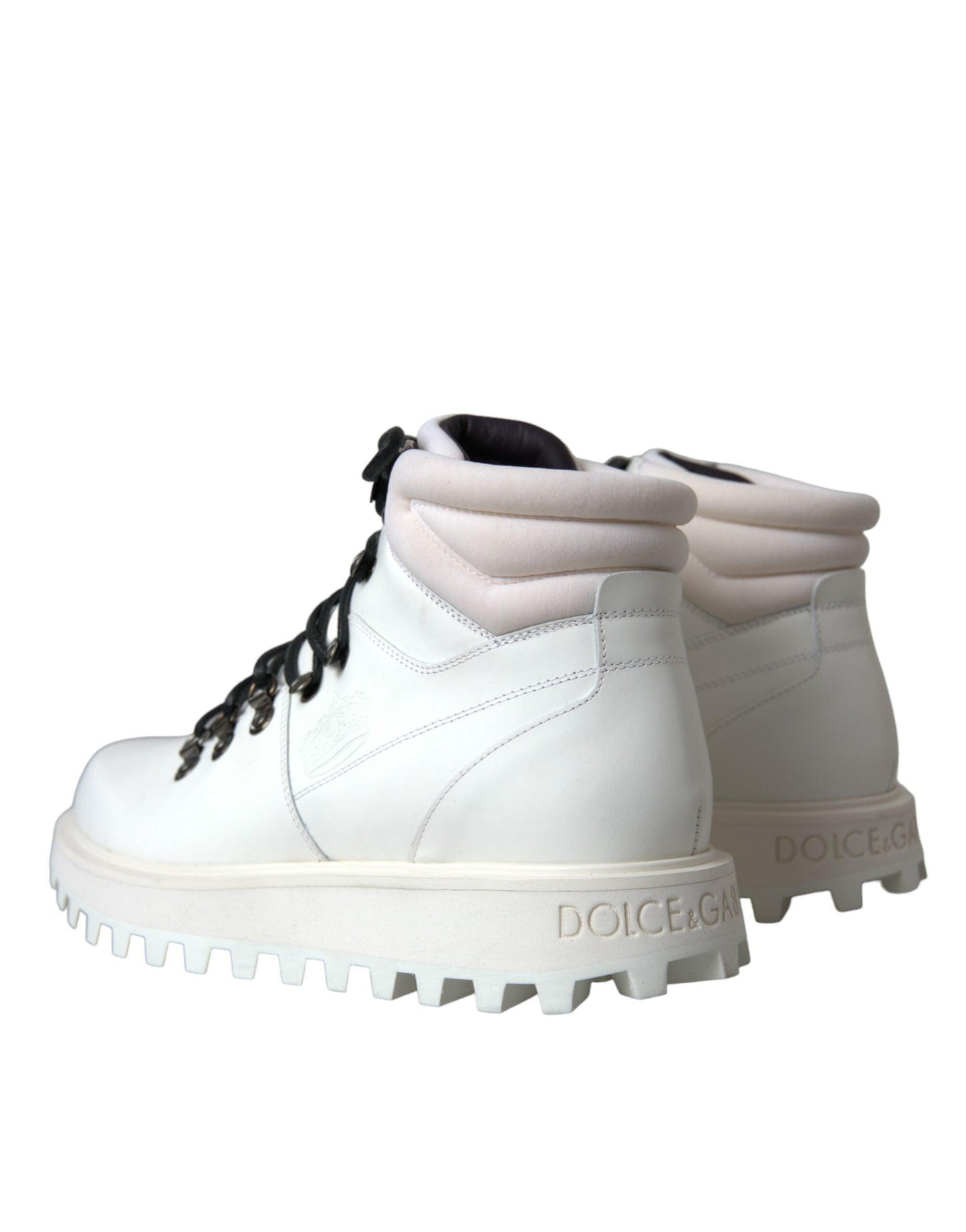 Dolce & Gabbana White Vulcano Trekking Men Ankle Boots Shoes - Arichezz.store