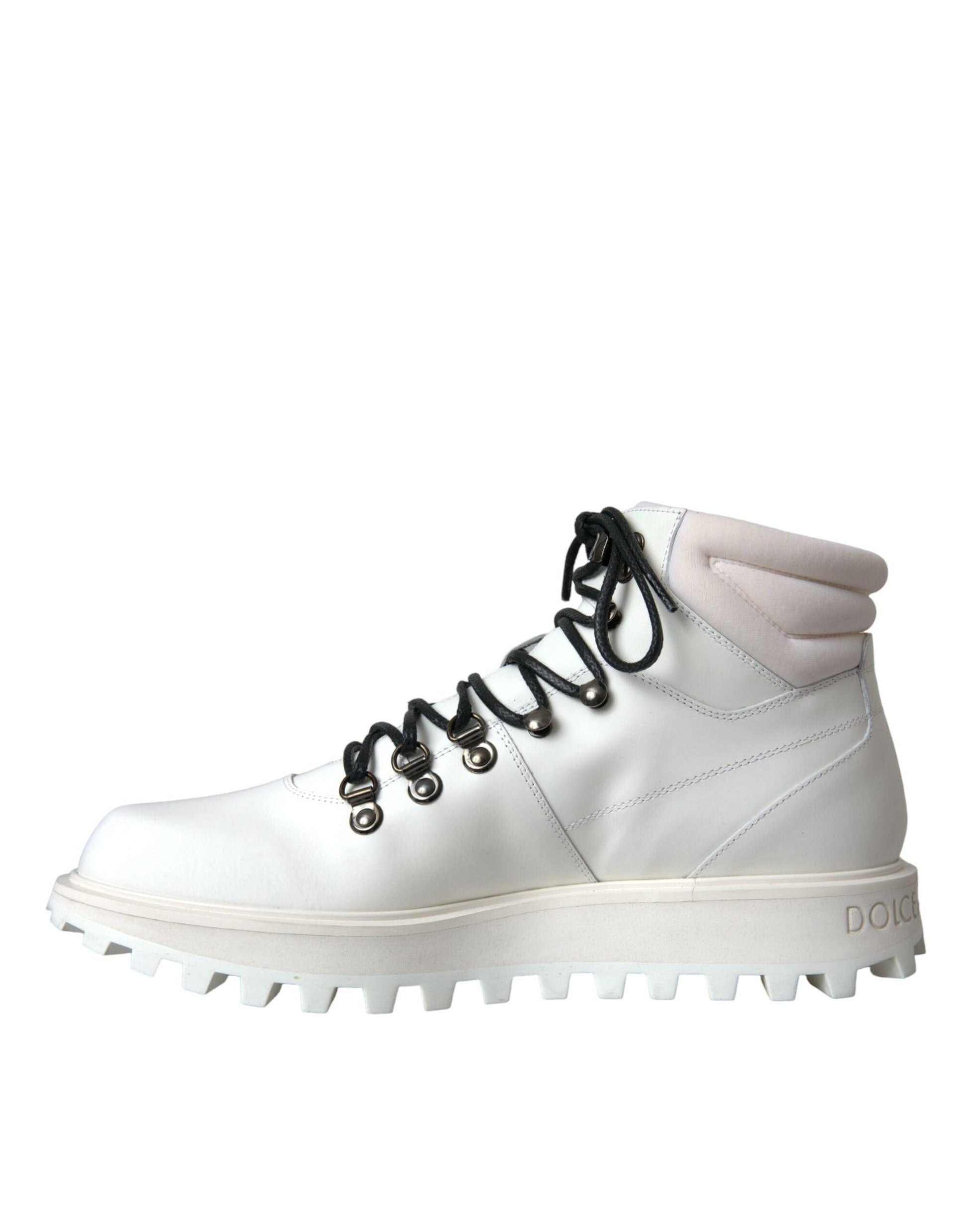 Dolce & Gabbana White Vulcano Trekking Men Ankle Boots Shoes - Arichezz.store