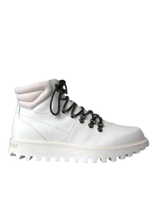 Dolce & Gabbana White Vulcano Trekking Men Ankle Boots Shoes - Arichezz.store