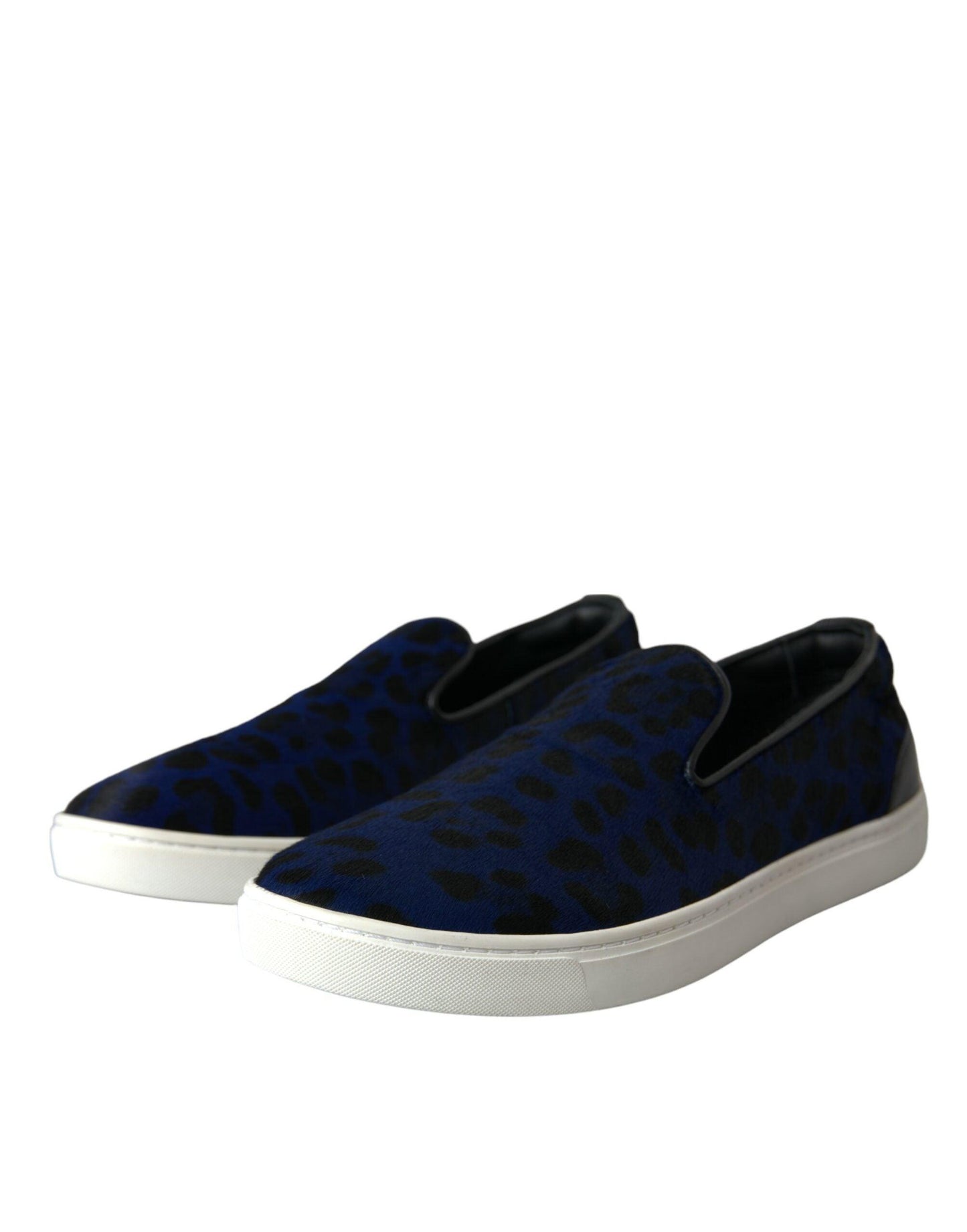 Dolce & Gabbana Blue Calfskin Hair Leopard Sneakers Shoes - Arichezz.store