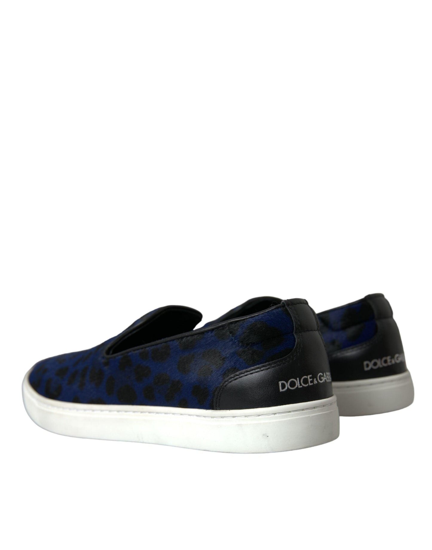 Dolce & Gabbana Blue Calfskin Hair Leopard Sneakers Shoes - Arichezz.store