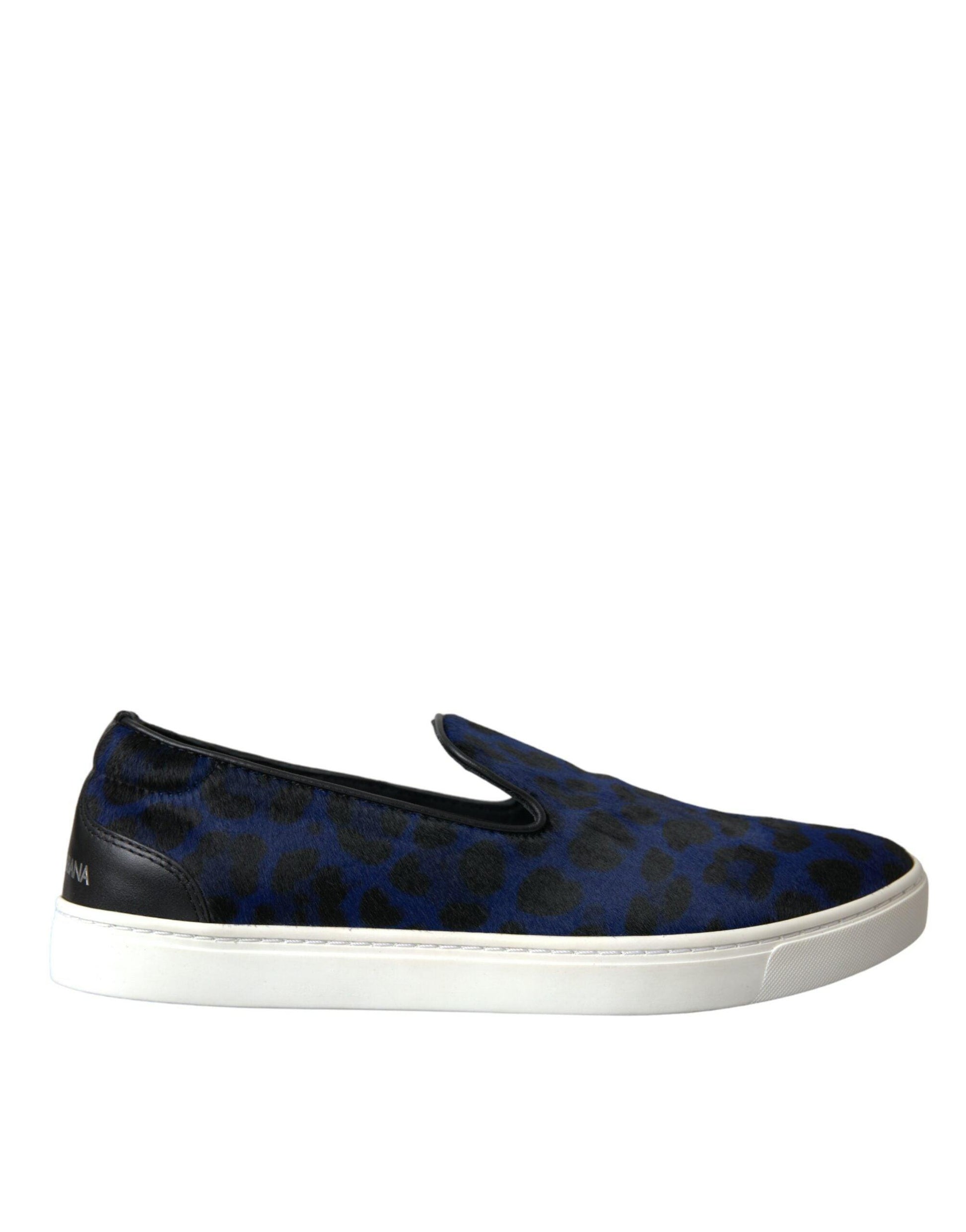 Dolce & Gabbana Blue Calfskin Hair Leopard Sneakers Shoes - Arichezz.store