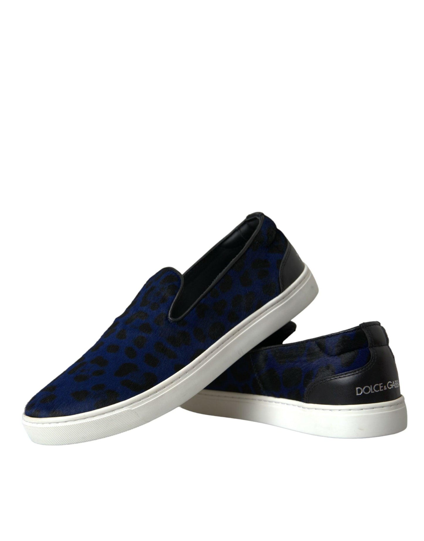 Dolce & Gabbana Blue Calfskin Hair Leopard Sneakers Shoes - Arichezz.store