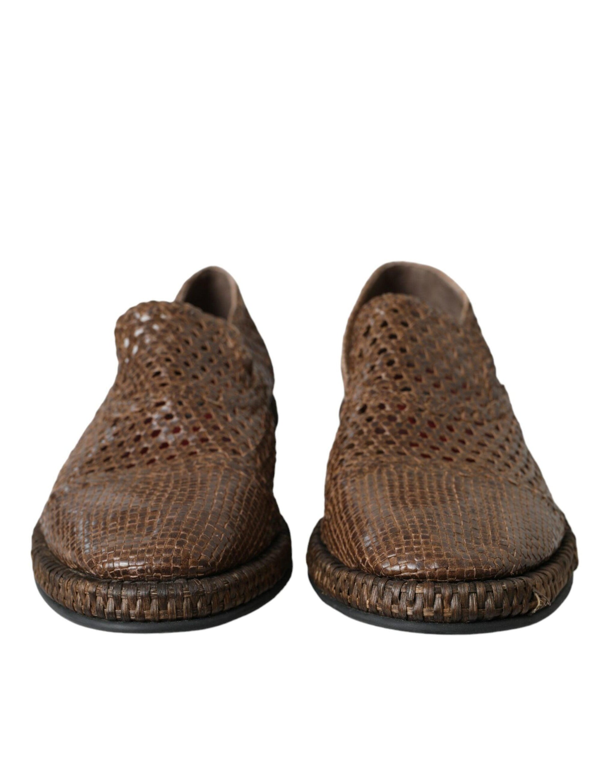 Dolce & Gabbana Brown Woven Leather Loafers Casual Shoes - Arichezz.store