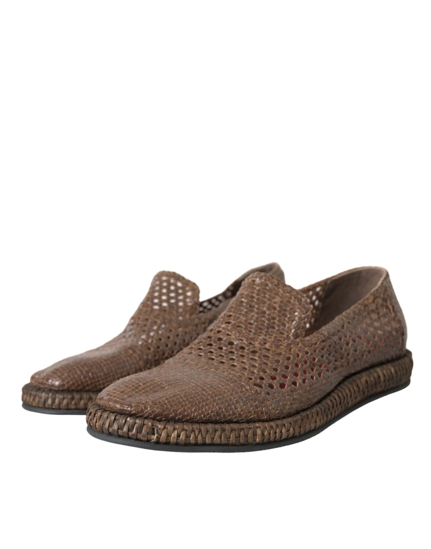 Dolce & Gabbana Brown Woven Leather Loafers Casual Shoes - Arichezz.store