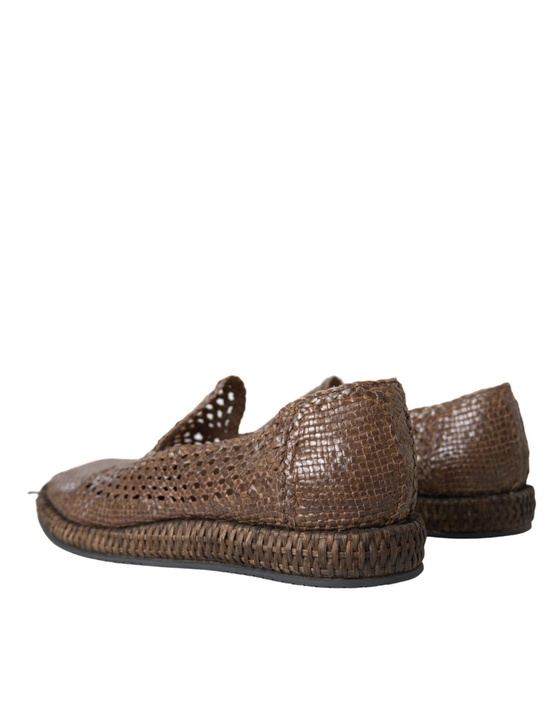 Dolce & Gabbana Brown Woven Leather Loafers Casual Shoes - Arichezz.store