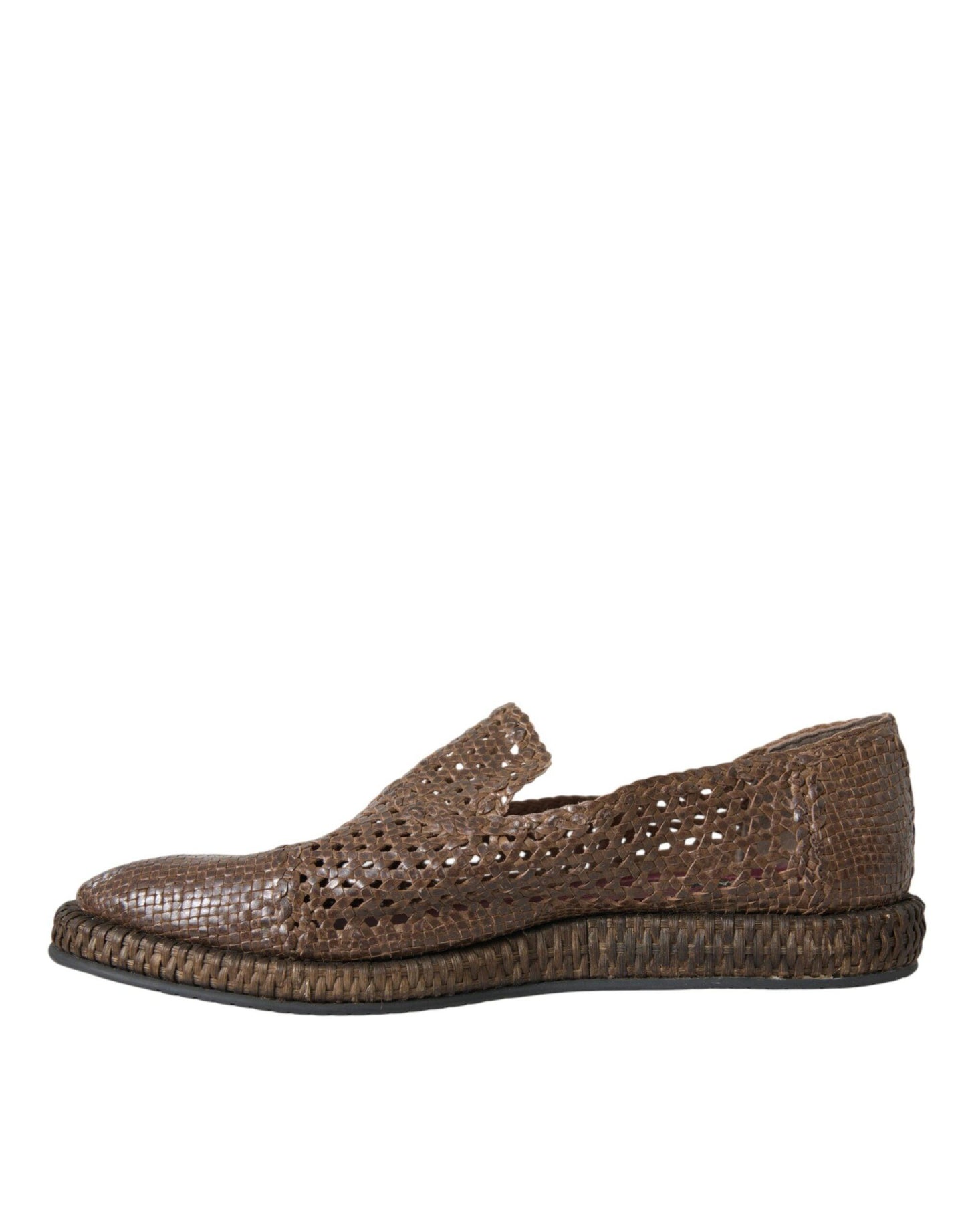 Dolce & Gabbana Brown Woven Leather Loafers Casual Shoes - Arichezz.store