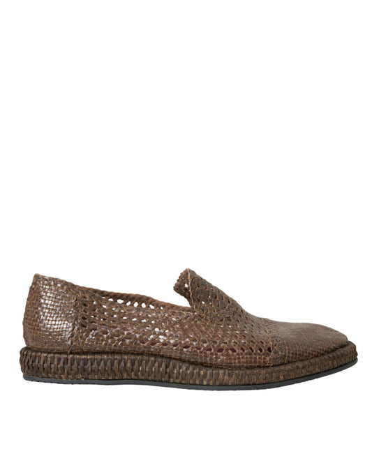 Dolce & Gabbana Brown Woven Leather Loafers Casual Shoes - Arichezz.store