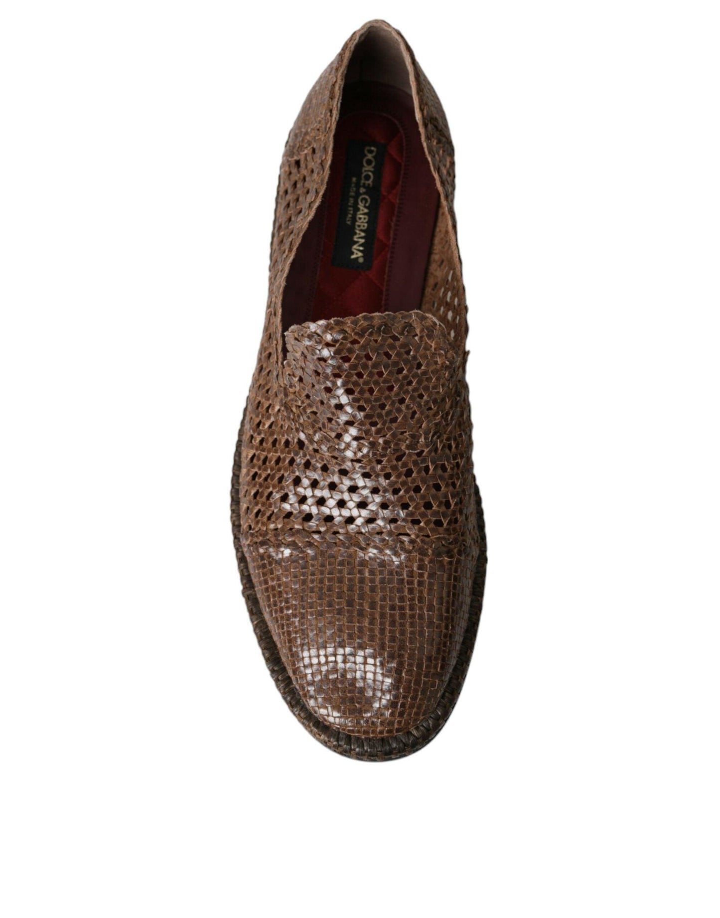 Dolce & Gabbana Brown Woven Leather Loafers Casual Shoes - Arichezz.store