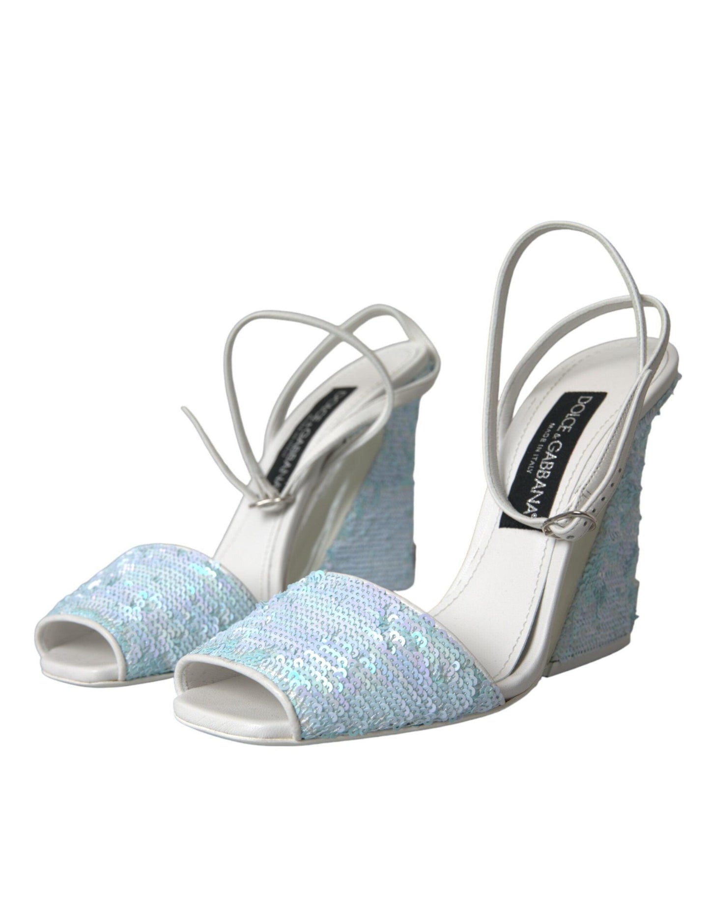 Dolce & Gabbana Light Blue Sequin Ankle Strap Sandals Shoes - Arichezz.store