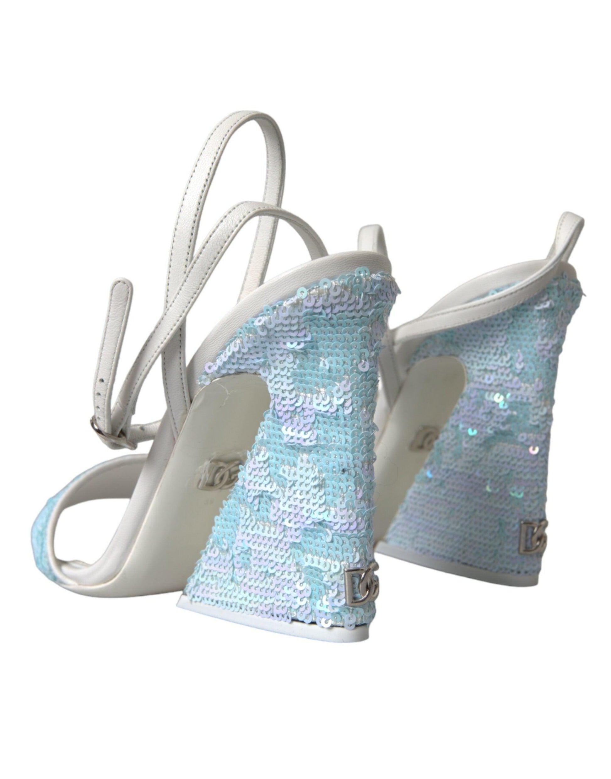 Dolce & Gabbana Light Blue Sequin Ankle Strap Sandals Shoes - Arichezz.store