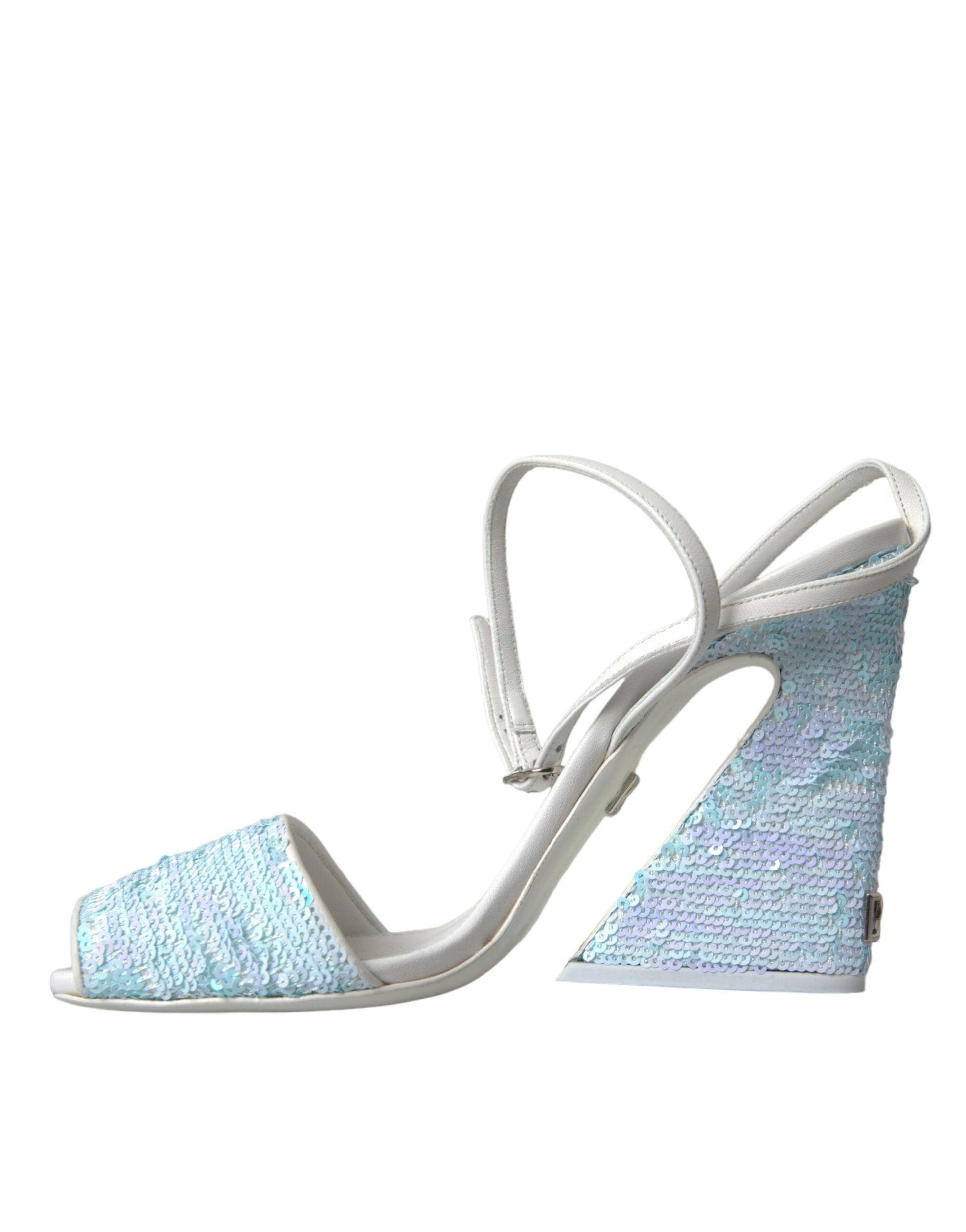 Dolce & Gabbana Light Blue Sequin Ankle Strap Sandals Shoes - Arichezz.store