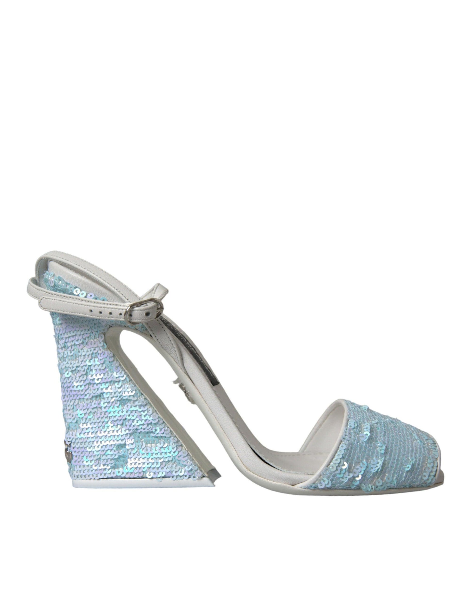 Dolce & Gabbana Light Blue Sequin Ankle Strap Sandals Shoes - Arichezz.store