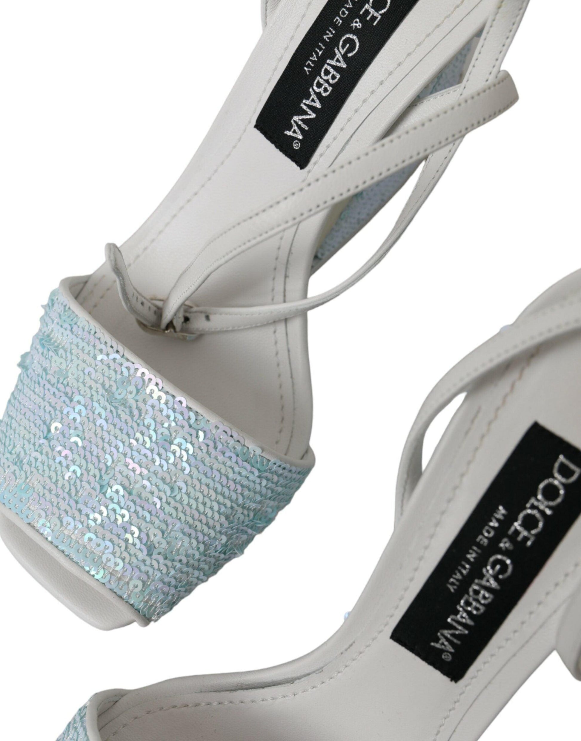 Dolce & Gabbana Light Blue Sequin Ankle Strap Sandals Shoes - Arichezz.store