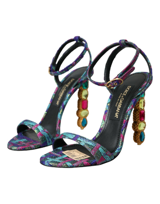 Dolce & Gabbana Multicolor Jacquard Crystals Sandals Shoes - Arichezz.store