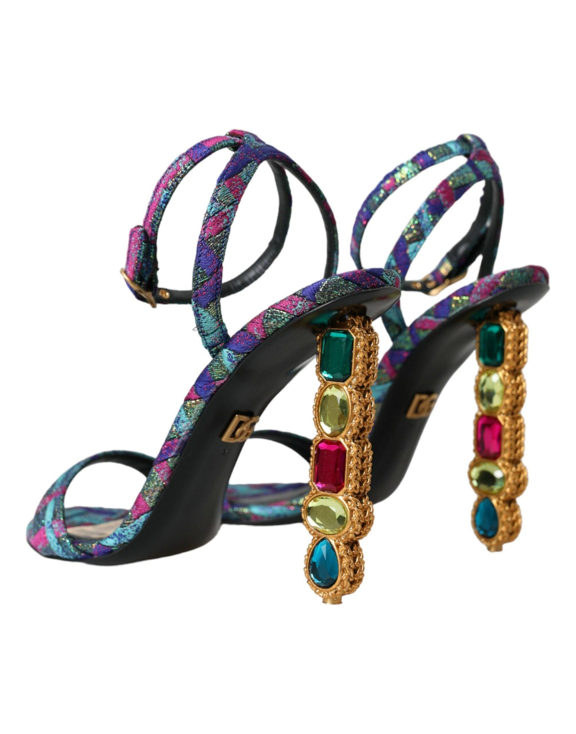 Dolce & Gabbana Multicolor Jacquard Crystals Sandals Shoes - Arichezz.store