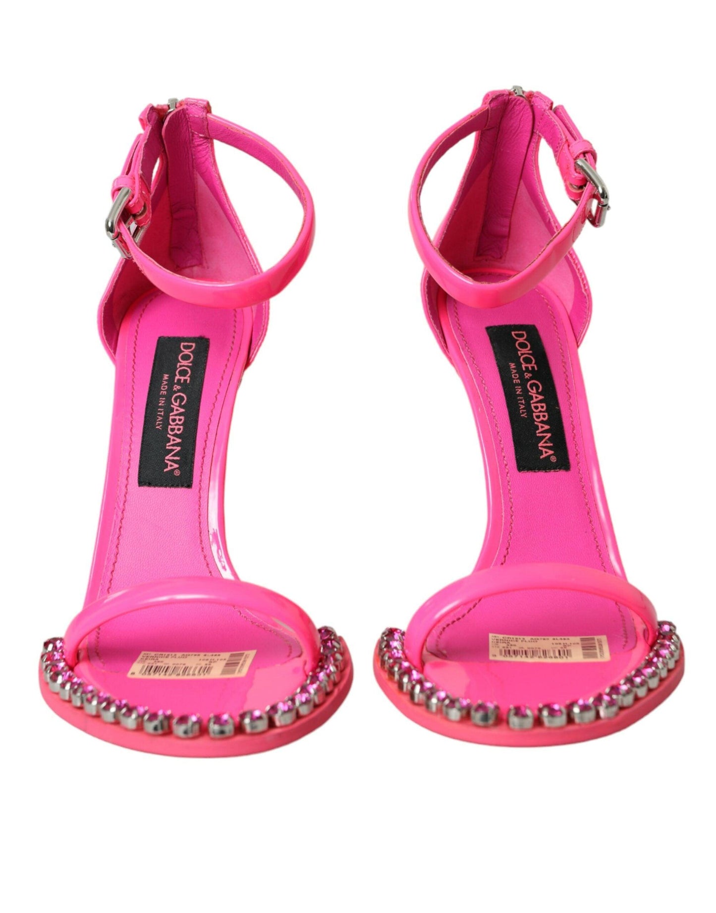 Dolce & Gabbana Pink Leather Crystal Heels Sandals Shoes - Arichezz.store