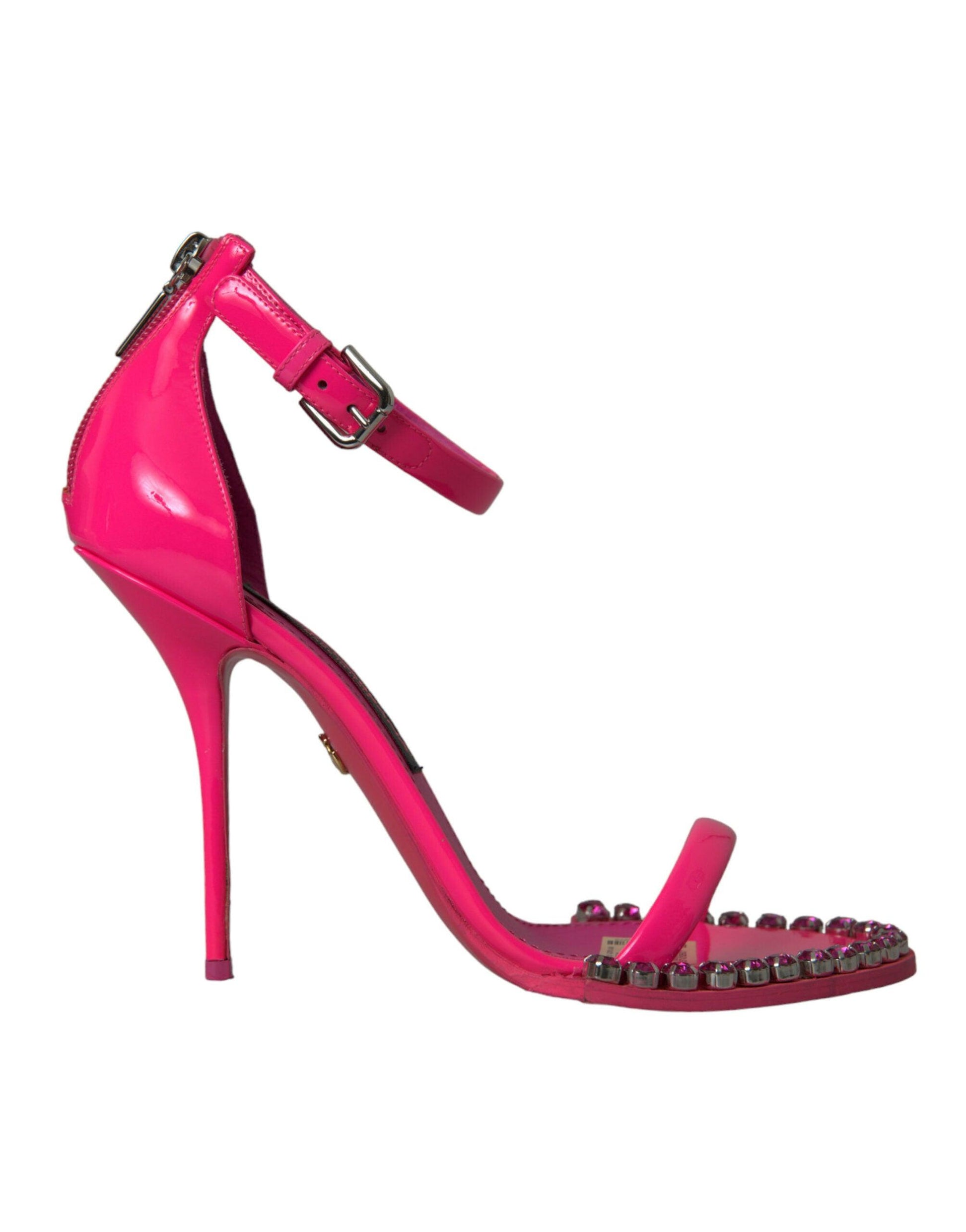 Dolce & Gabbana Pink Leather Crystal Heels Sandals Shoes - Arichezz.store