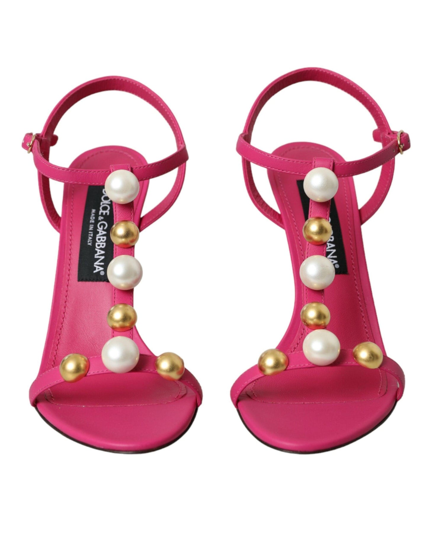 Dolce & Gabbana Pink Embellished Leather Sandals Heels Shoes - Arichezz.store