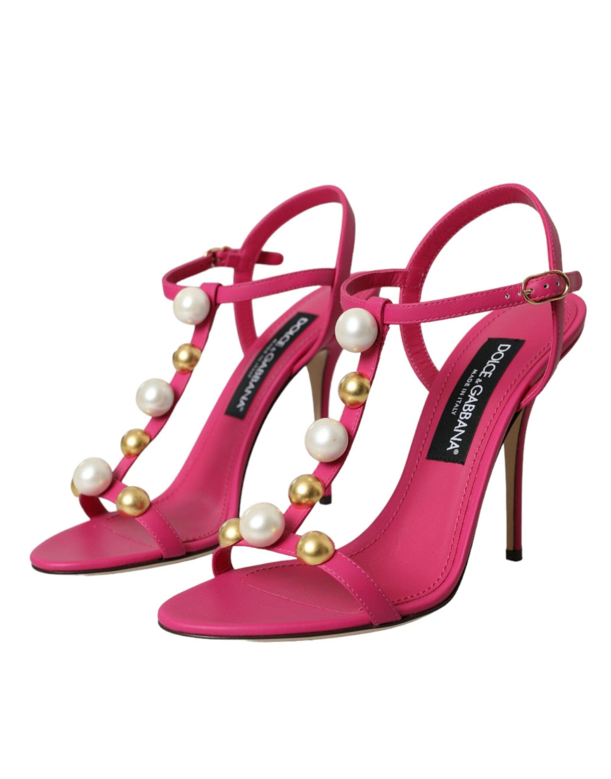 Dolce & Gabbana Pink Embellished Leather Sandals Heels Shoes - Arichezz.store