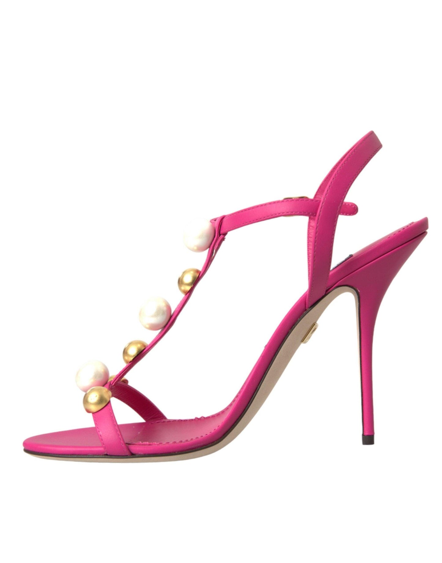 Dolce & Gabbana Pink Embellished Leather Sandals Heels Shoes - Arichezz.store