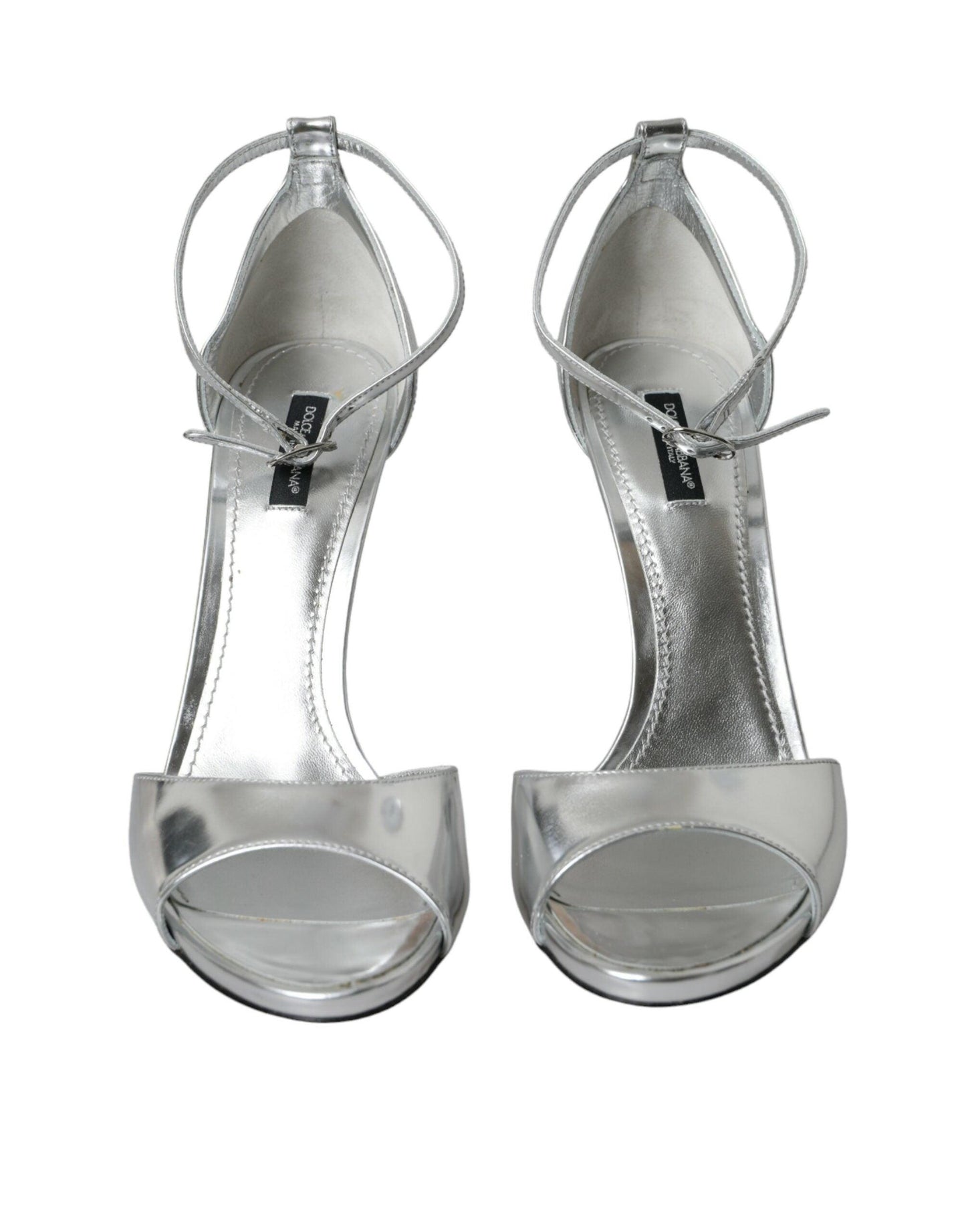 Dolce & Gabbana Silver KEIRA Leather Heels Sandals Shoes - Arichezz.store