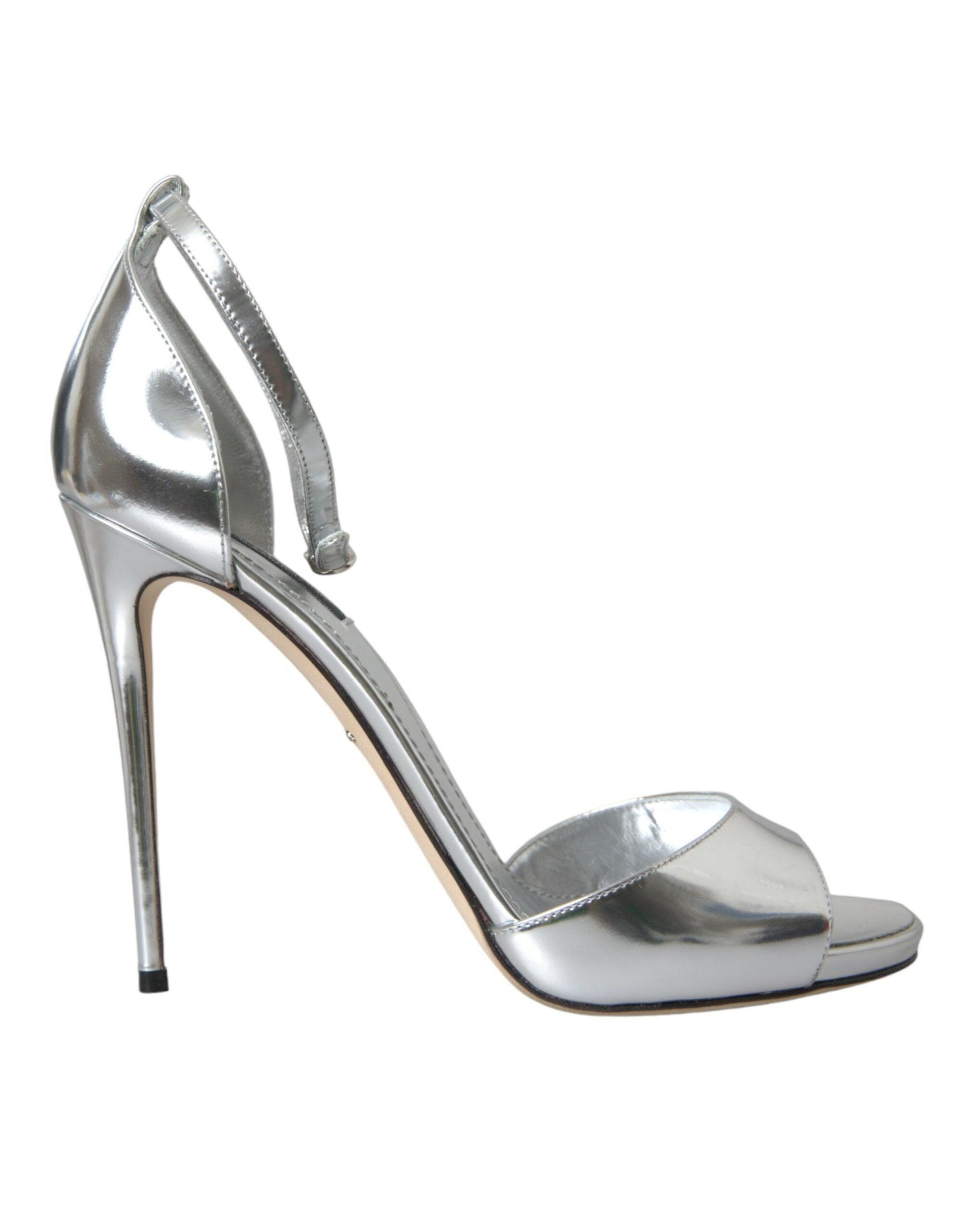 Dolce & Gabbana Silver KEIRA Leather Heels Sandals Shoes - Arichezz.store