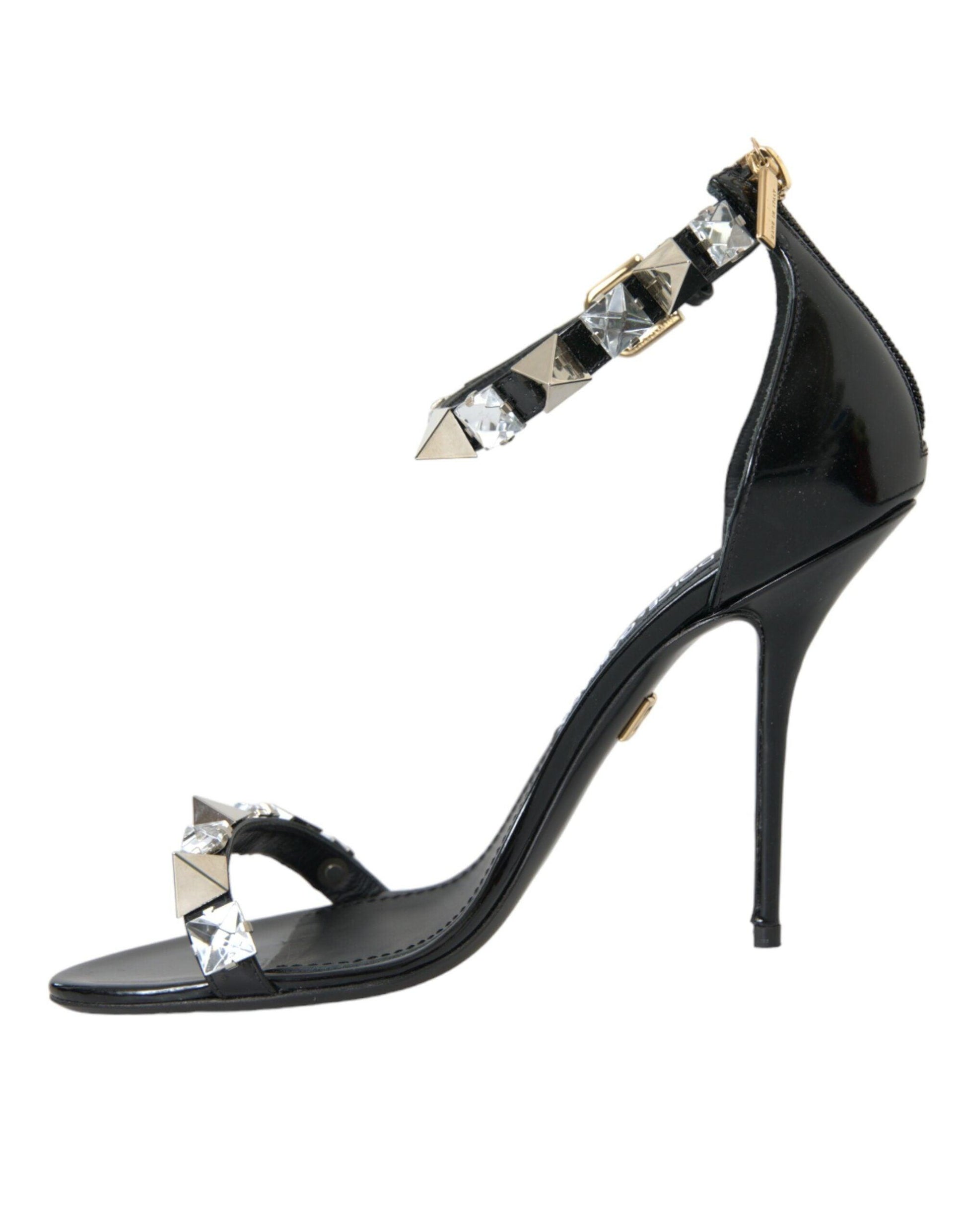 Dolce & Gabbana Black Crystals Sandals Ankle Strap Shoes - Arichezz.store