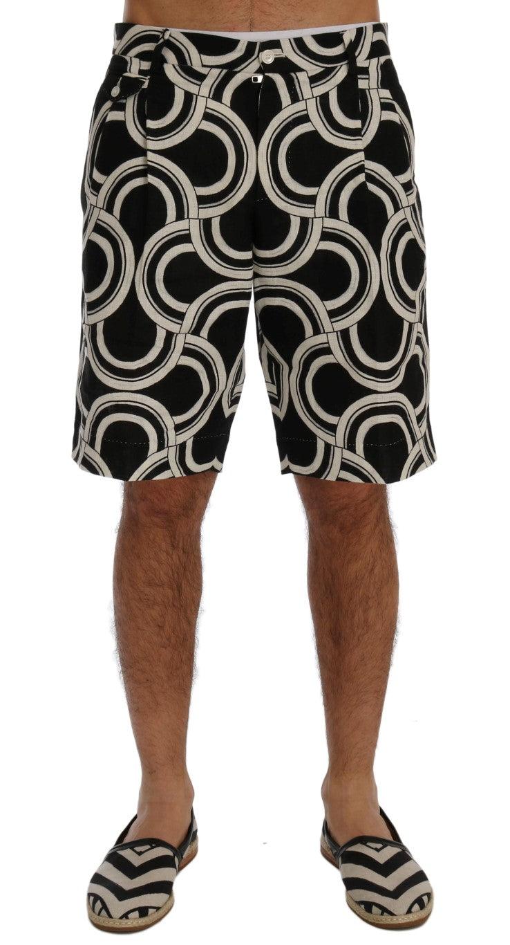 Dolce & Gabbana Chic Black & White Patterned Linen Shorts - Arichezz.store