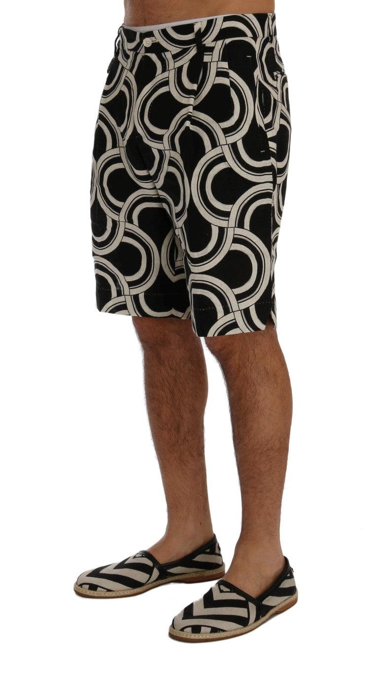 Dolce & Gabbana Chic Black & White Patterned Linen Shorts - Arichezz.store