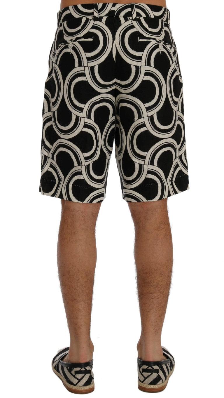 Dolce & Gabbana Chic Black & White Patterned Linen Shorts - Arichezz.store