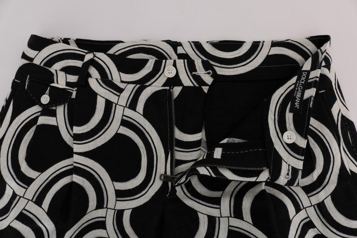 Dolce & Gabbana Chic Black & White Patterned Linen Shorts - Arichezz.store