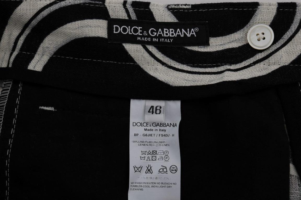 Dolce & Gabbana Chic Black & White Patterned Linen Shorts - Arichezz.store