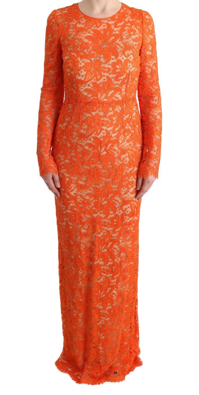 Dolce & Gabbana Elegant Long-Sleeve Full-Length Orange Sheath Dress - Arichezz.store