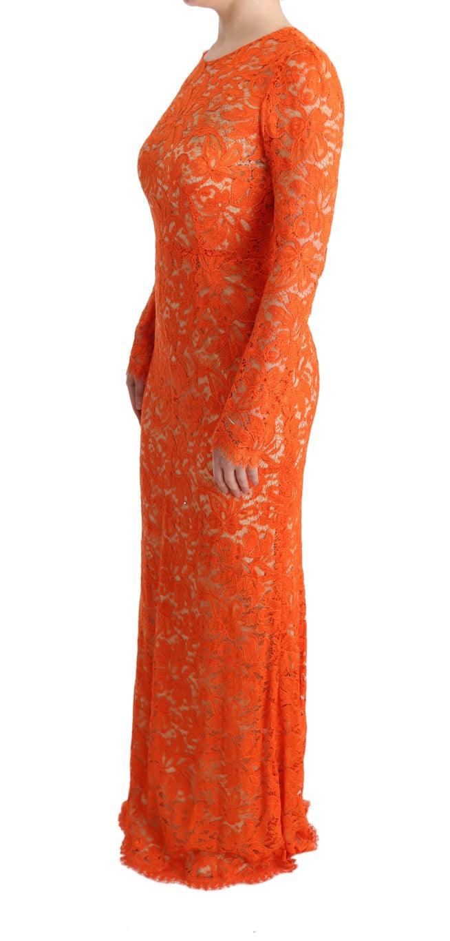 Dolce & Gabbana Elegant Long-Sleeve Full-Length Orange Sheath Dress - Arichezz.store