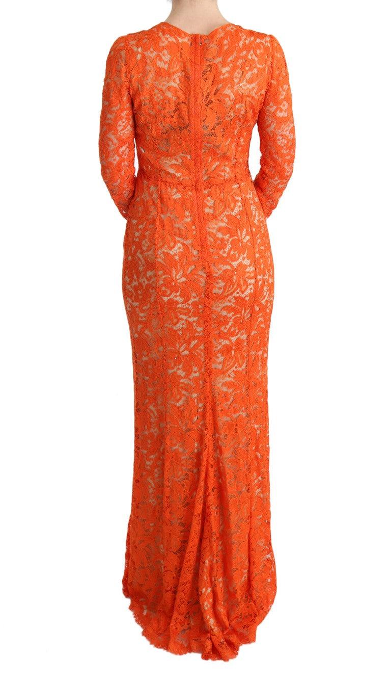 Dolce & Gabbana Elegant Long-Sleeve Full-Length Orange Sheath Dress - Arichezz.store