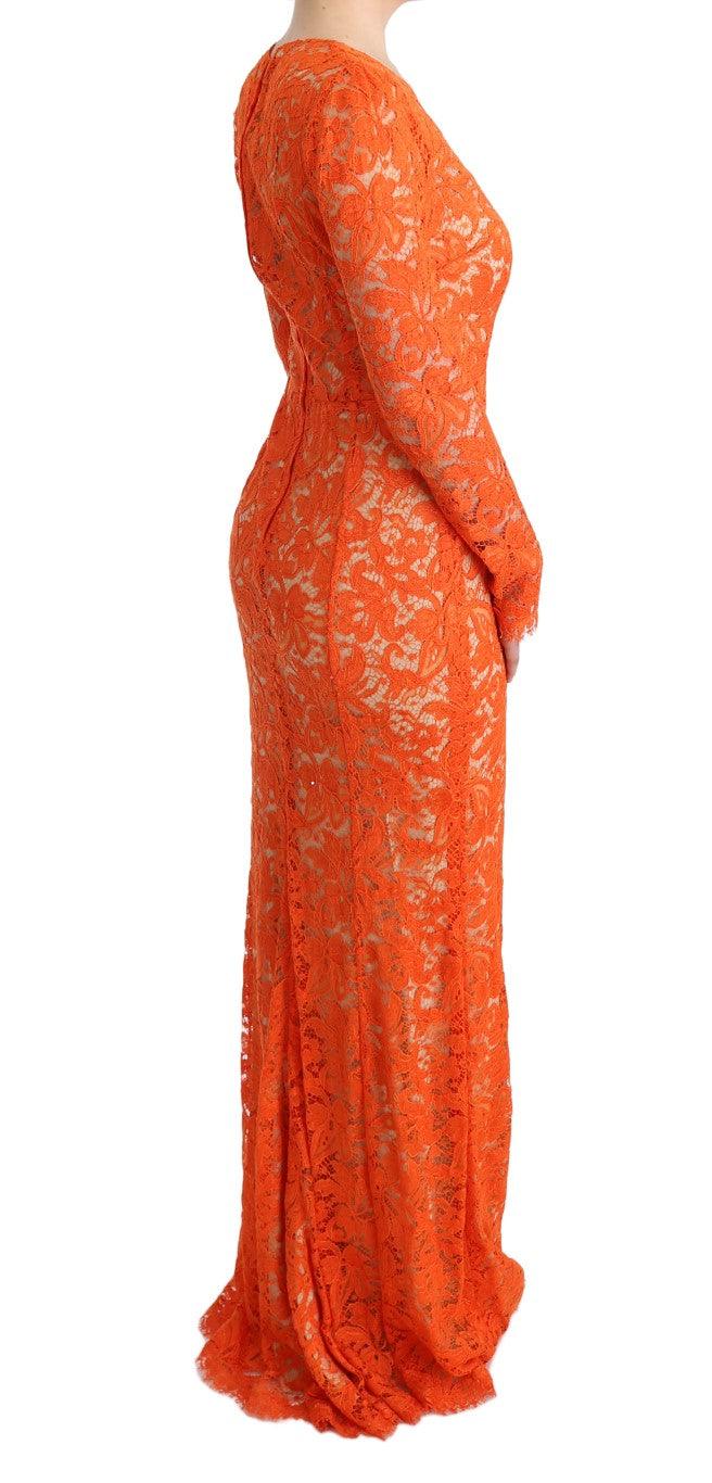 Dolce & Gabbana Elegant Long-Sleeve Full-Length Orange Sheath Dress - Arichezz.store