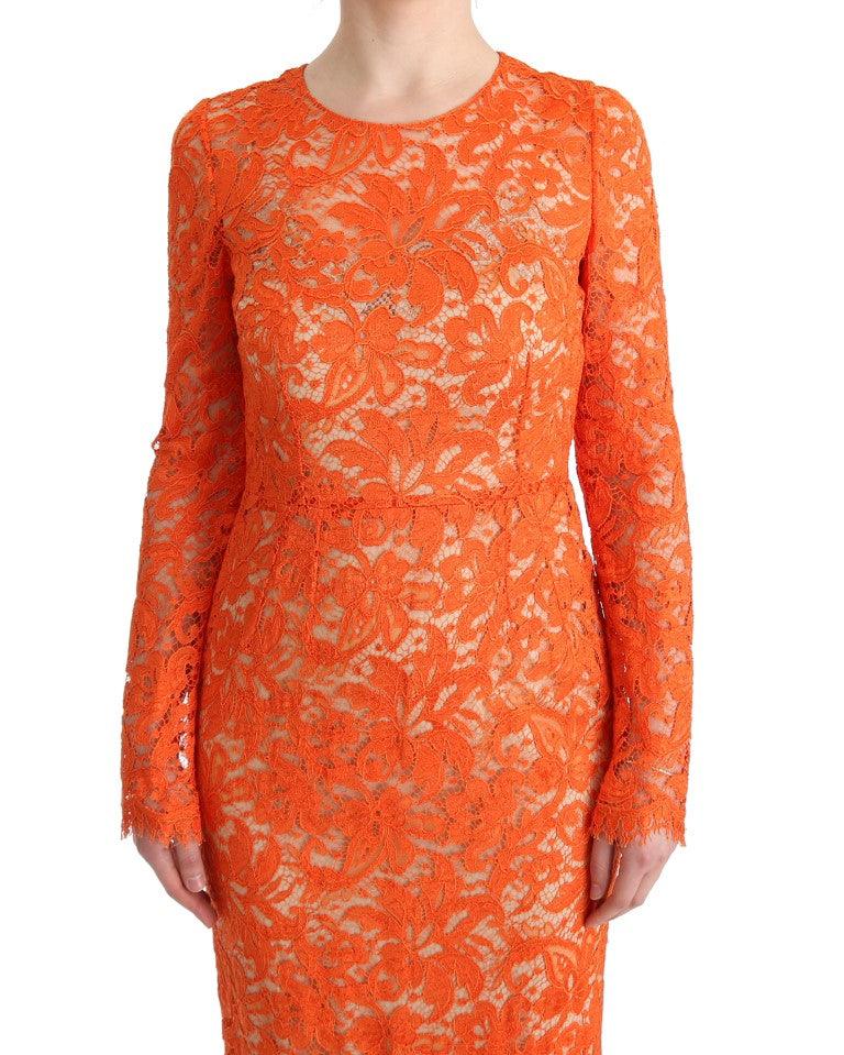 Dolce & Gabbana Elegant Long-Sleeve Full-Length Orange Sheath Dress - Arichezz.store