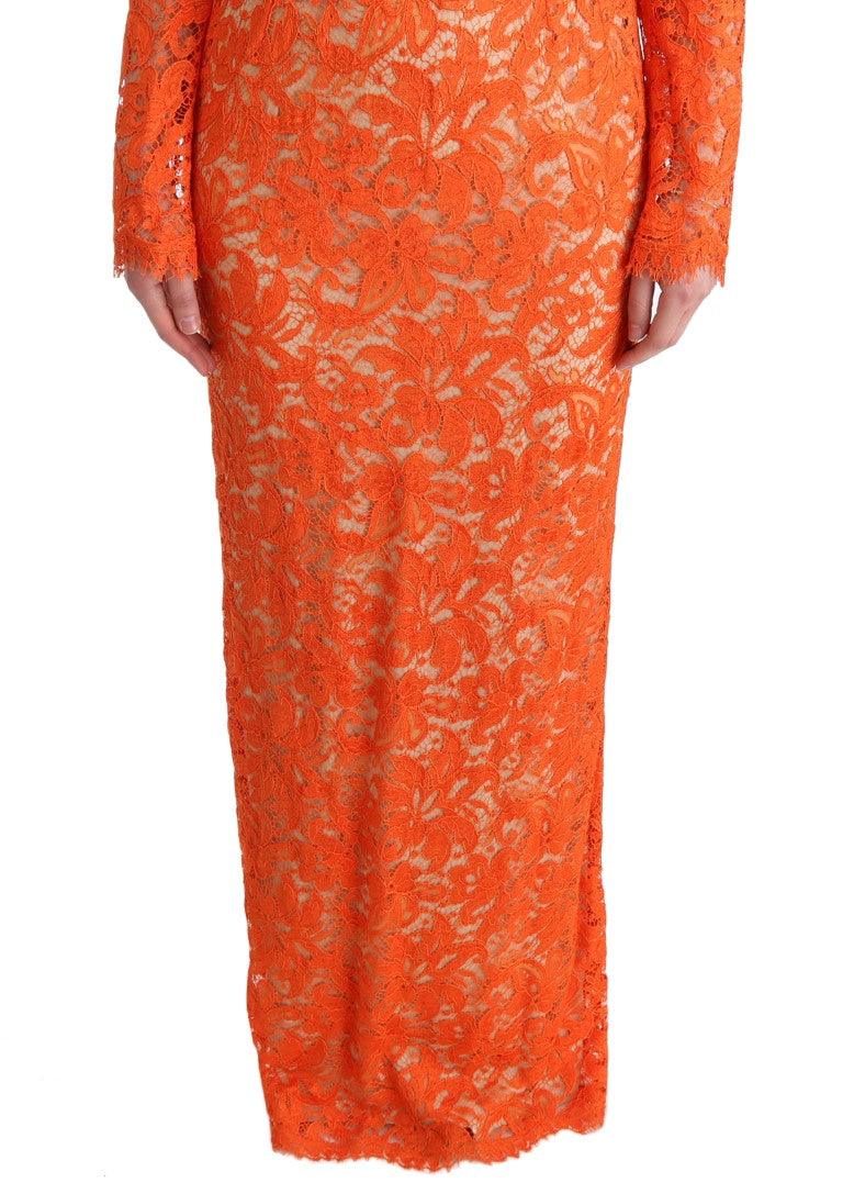 Dolce & Gabbana Elegant Long-Sleeve Full-Length Orange Sheath Dress - Arichezz.store