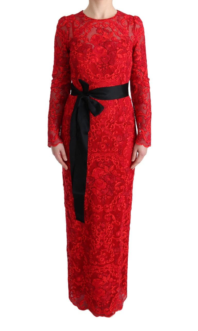 Dolce & Gabbana Elegant Red Sheath Dress with Silk Bow Belt - Arichezz.store