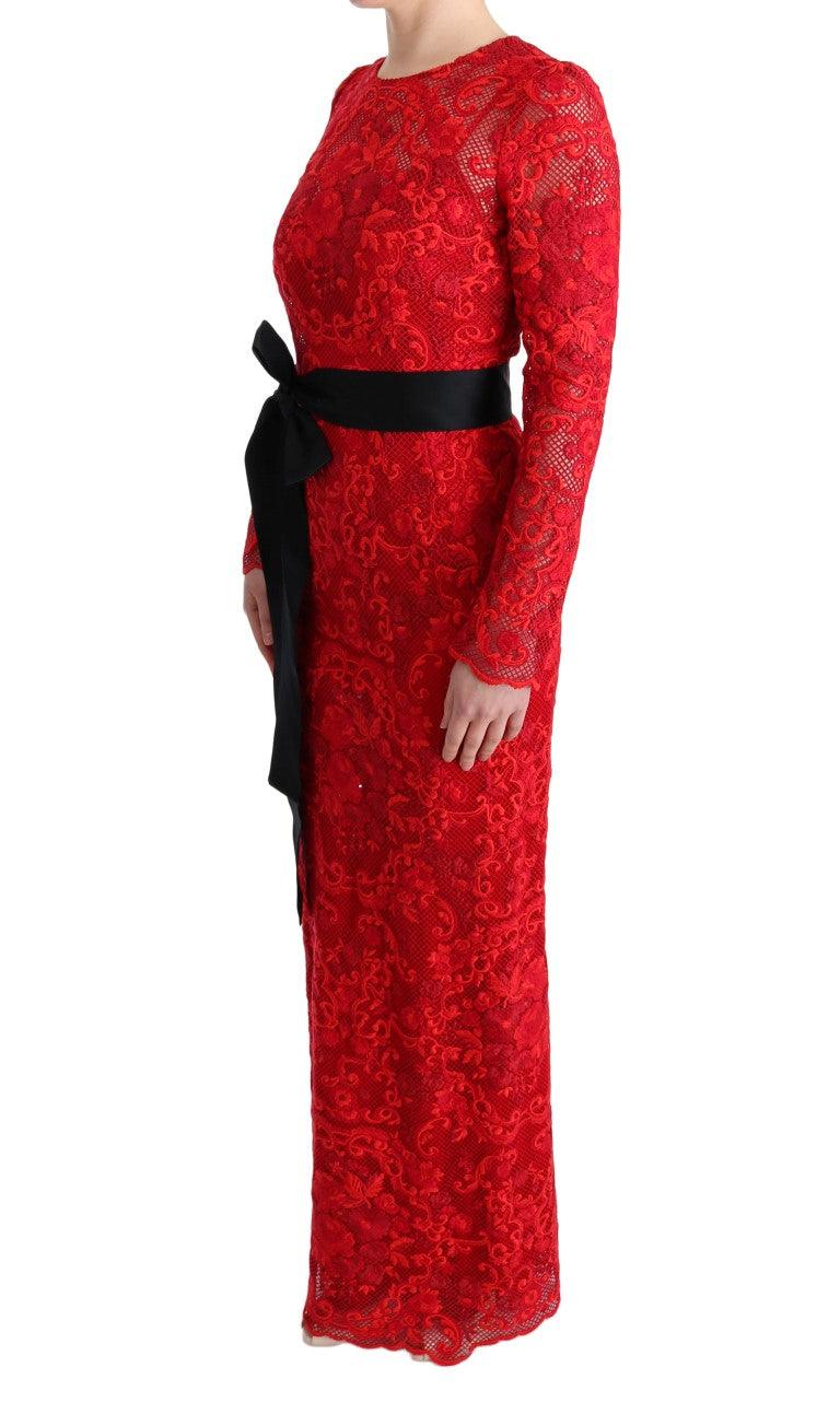 Dolce & Gabbana Elegant Red Sheath Dress with Silk Bow Belt - Arichezz.store