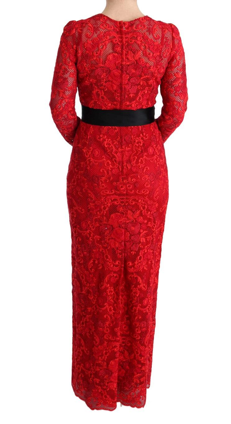 Dolce & Gabbana Elegant Red Sheath Dress with Silk Bow Belt - Arichezz.store