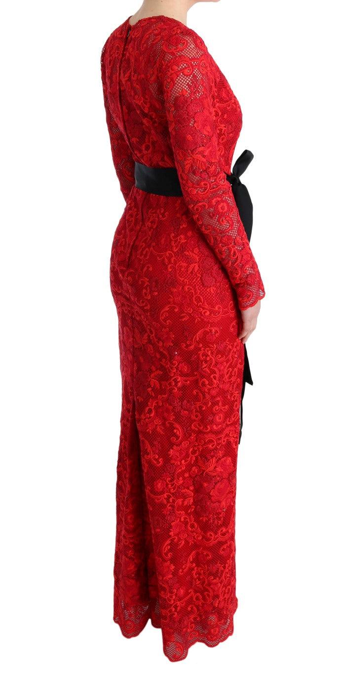 Dolce & Gabbana Elegant Red Sheath Dress with Silk Bow Belt - Arichezz.store