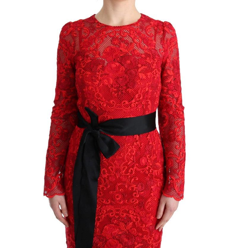 Dolce & Gabbana Elegant Red Sheath Dress with Silk Bow Belt - Arichezz.store