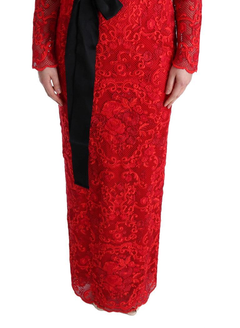 Dolce & Gabbana Elegant Red Sheath Dress with Silk Bow Belt - Arichezz.store