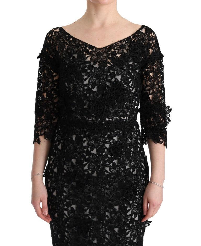 Dolce & Gabbana Elegant Black Maxi Shift Dress with Floral Applique - Arichezz.store