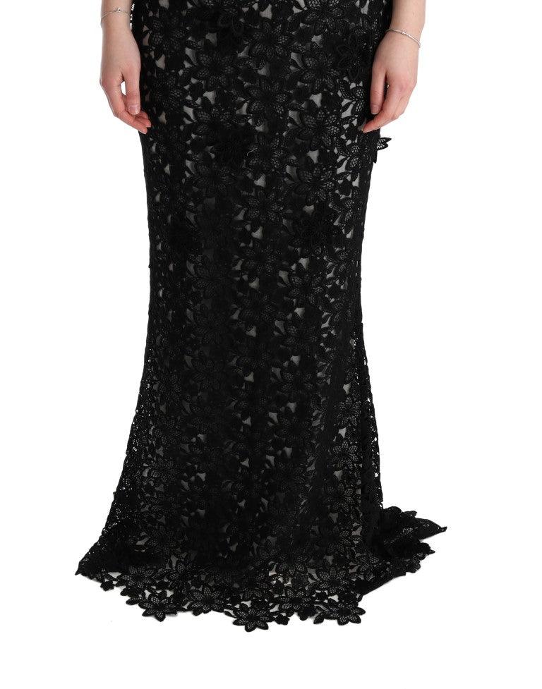 Dolce & Gabbana Elegant Black Maxi Shift Dress with Floral Applique - Arichezz.store