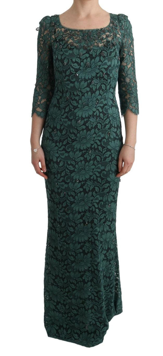 Dolce & Gabbana Elegant Green Crystal Embellished Sheath Dress - Arichezz.store